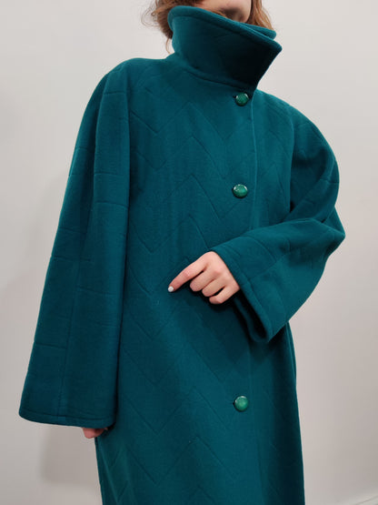 '80s Wool Teal Green Coat- Size L