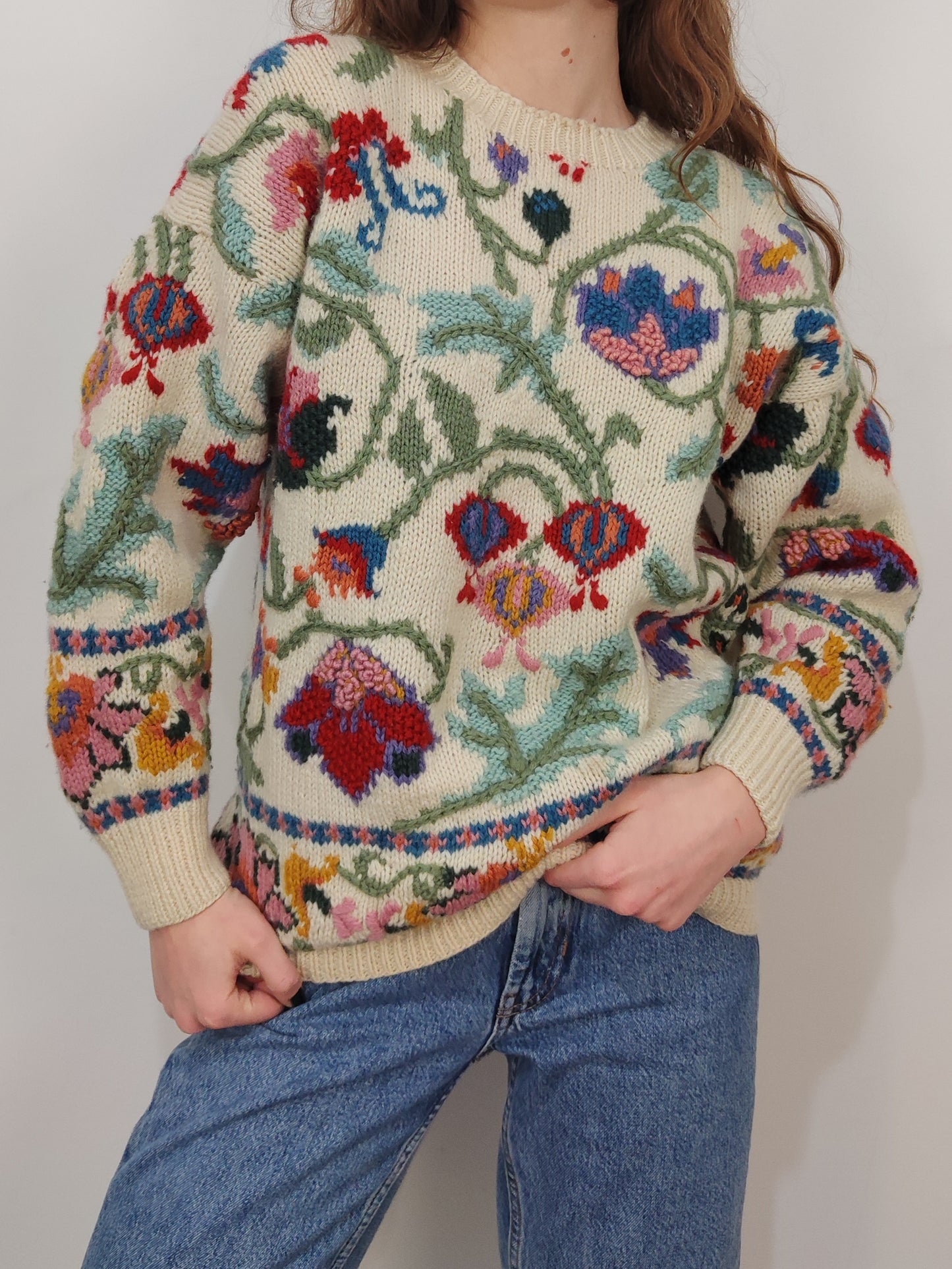 '80s Vintage Embroidered Floral Jumper