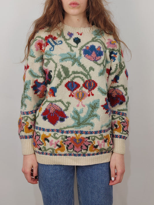 '80s Vintage Embroidered Floral Jumper