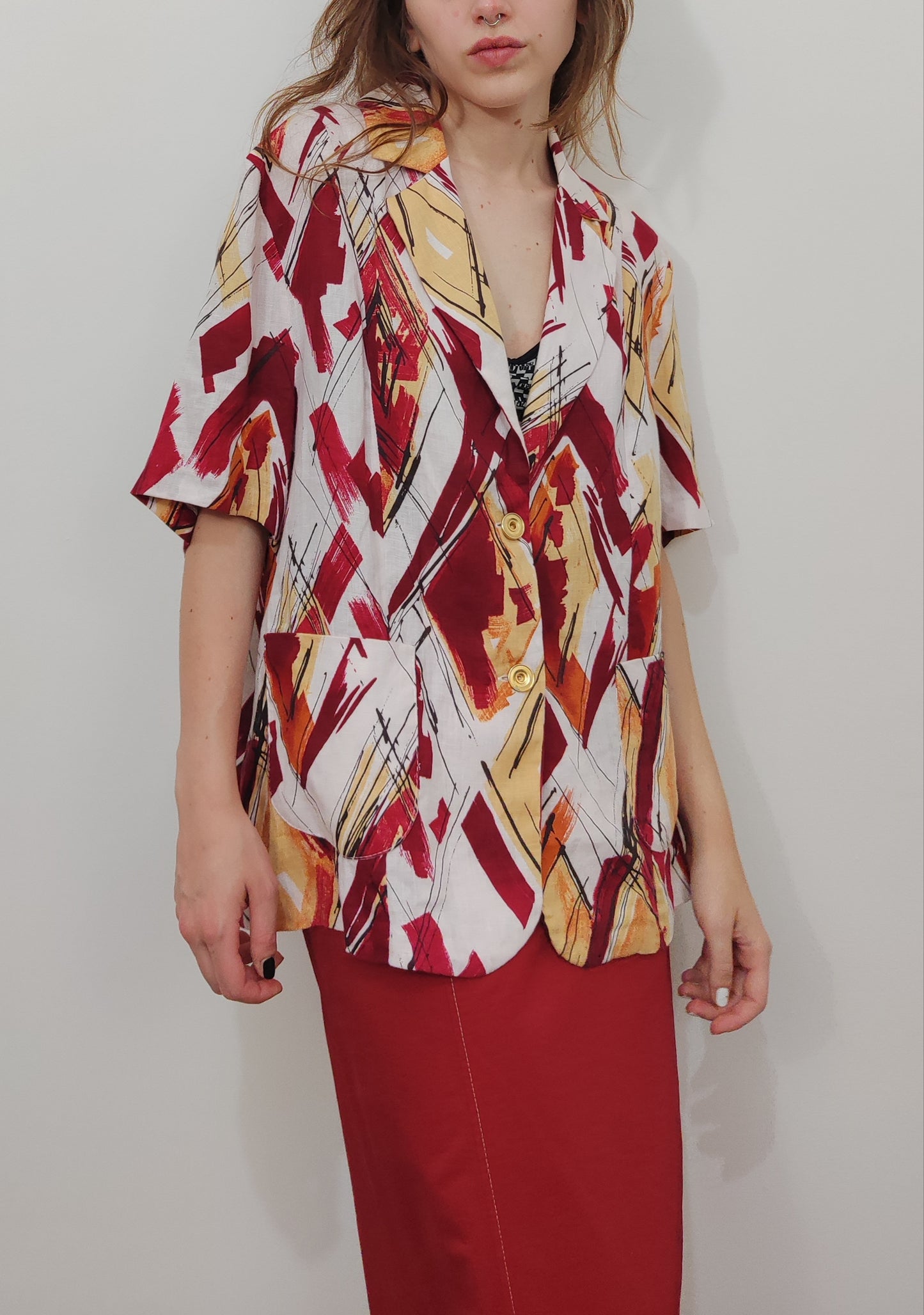 Abstract Print 100% Linen Blazer