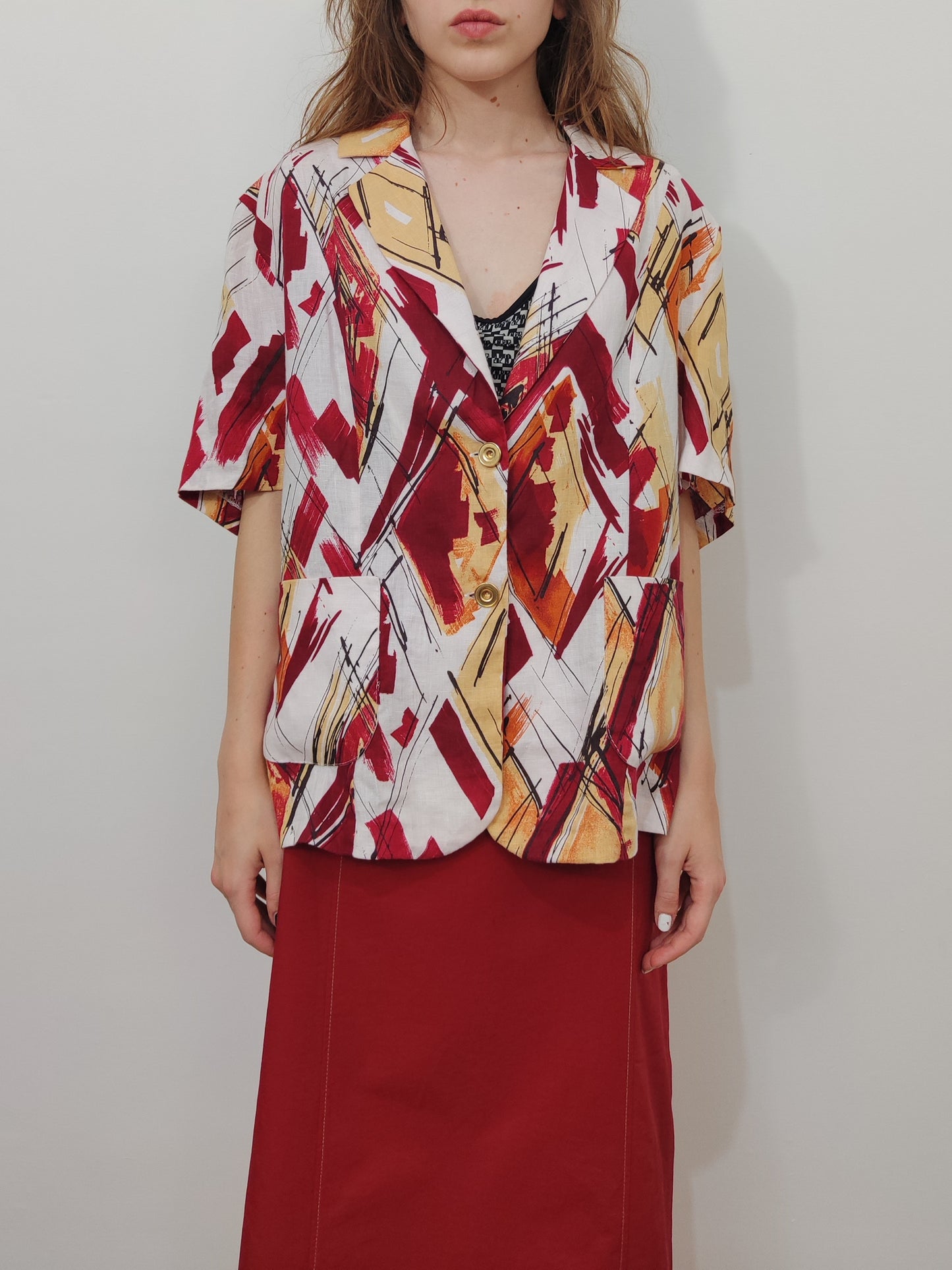 Abstract Print 100% Linen Blazer