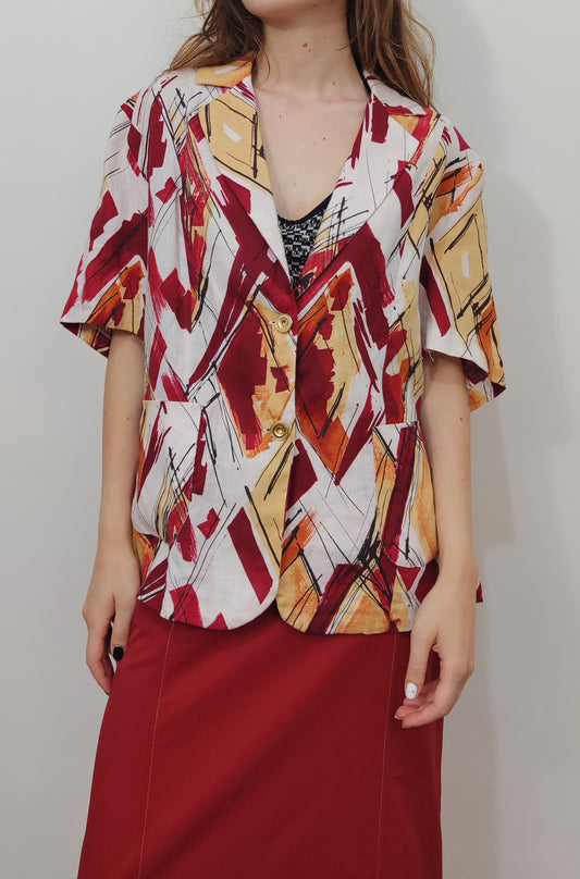 Abstract Print 100% Linen Blazer