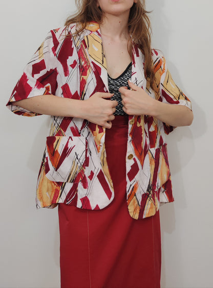 Abstract Print 100% Linen Blazer