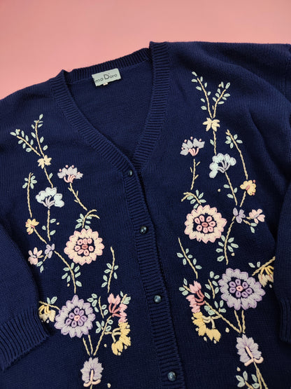 '80s Embroidered Floral Cardigan