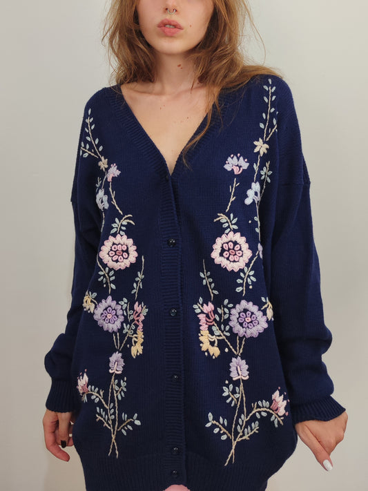 '80s Embroidered Floral Cardigan