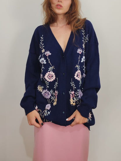'80s Embroidered Floral Cardigan