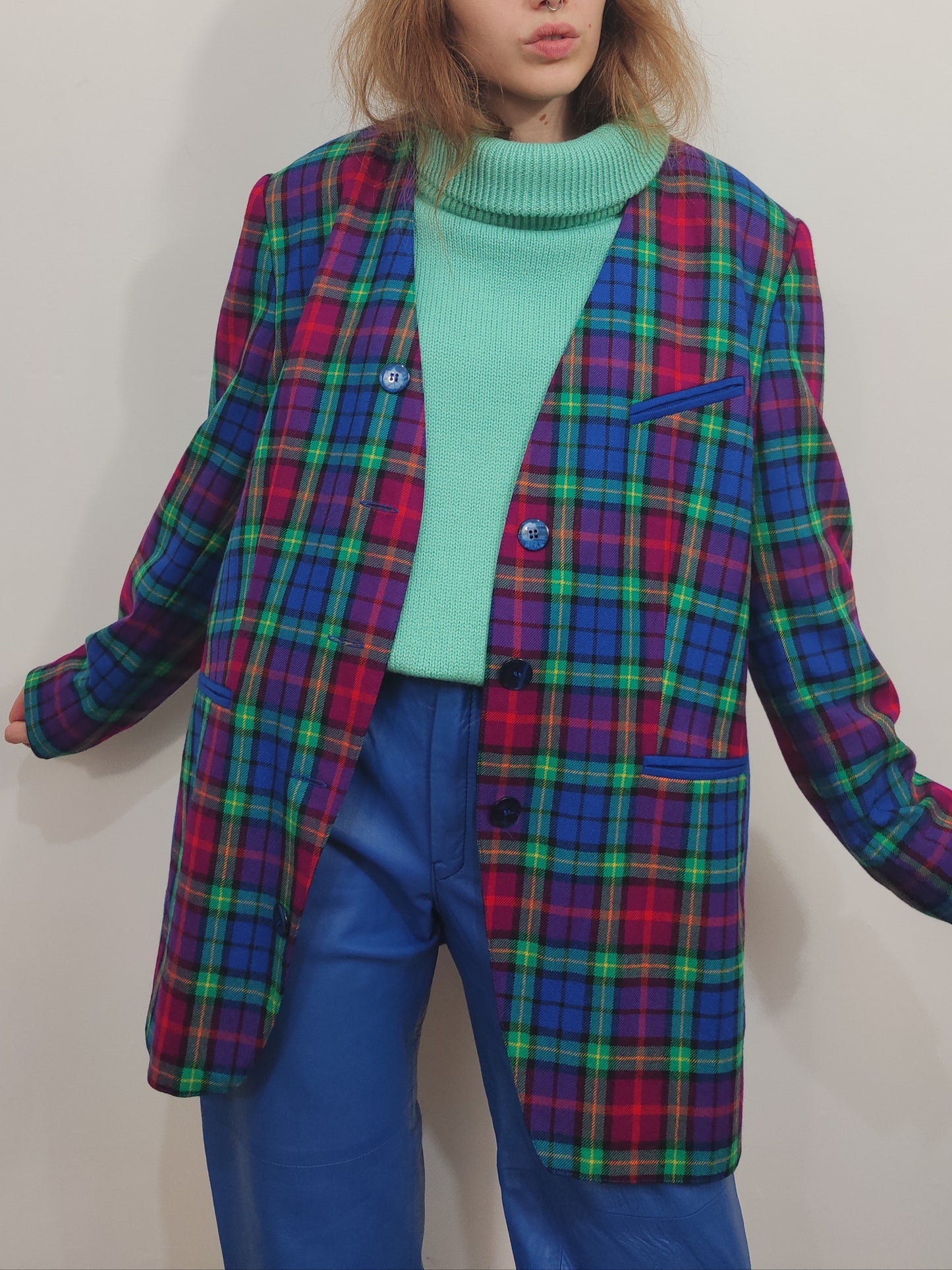 '80s Multicolor Pure Virgin Wool Blazer
