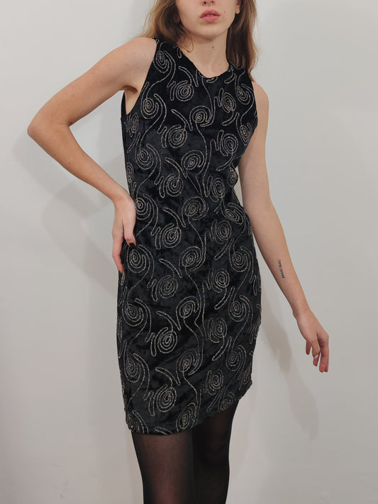 Velour Embroidered Mini Dress