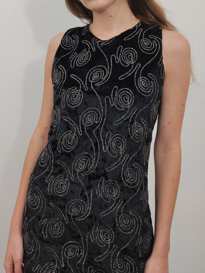 Velour Embroidered Mini Dress