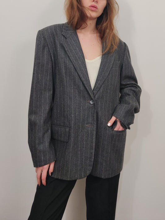 Pure New Wool Pinstripe Gray Blazer