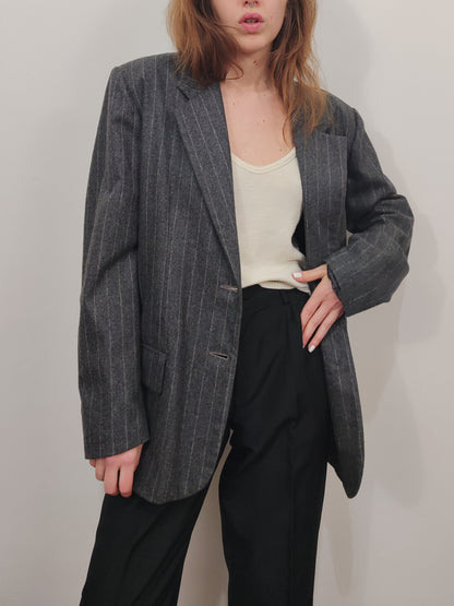 Pure New Wool Pinstripe Gray Blazer