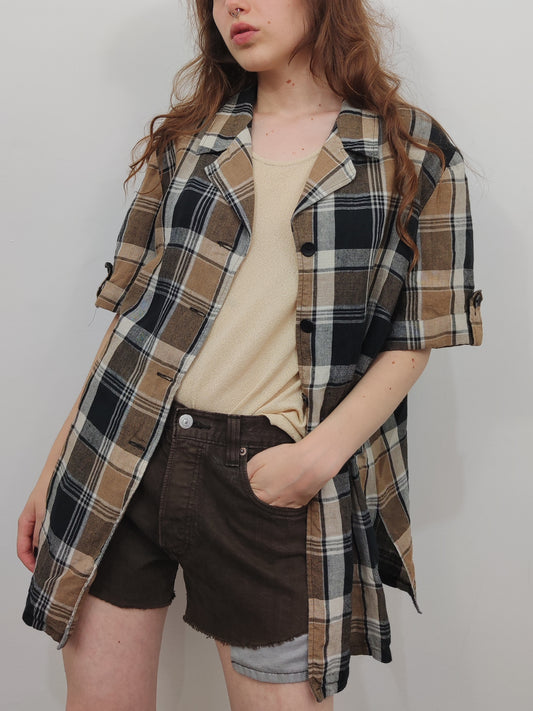 Vintage Checkered 100% Linen Shirt