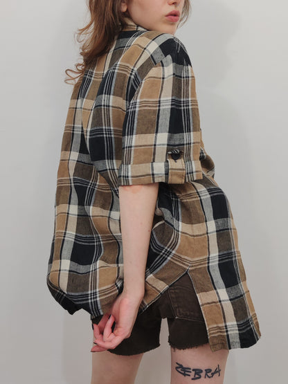 Vintage Checkered 100% Linen Shirt