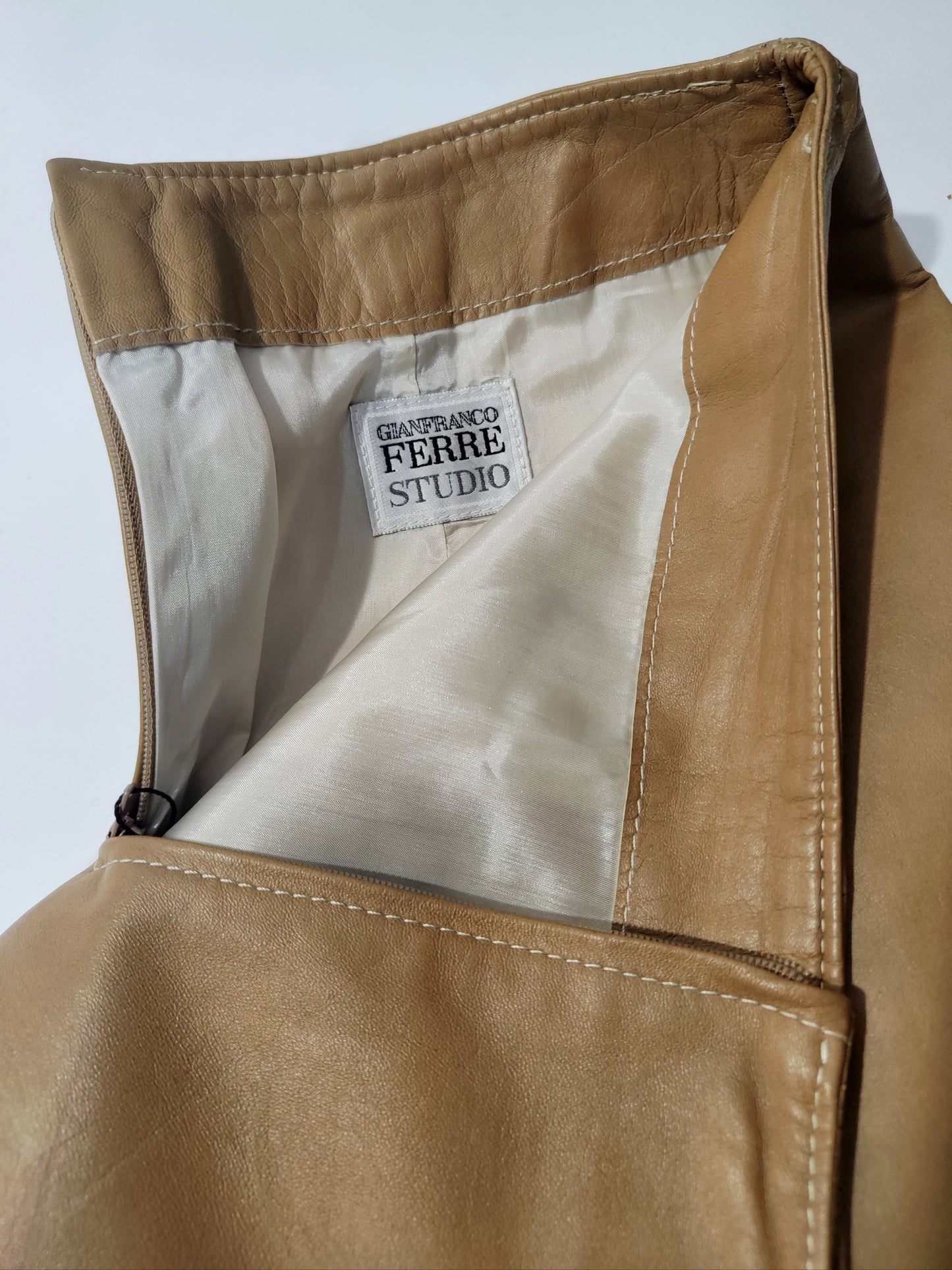 Ferrè Tan Leather Skirt