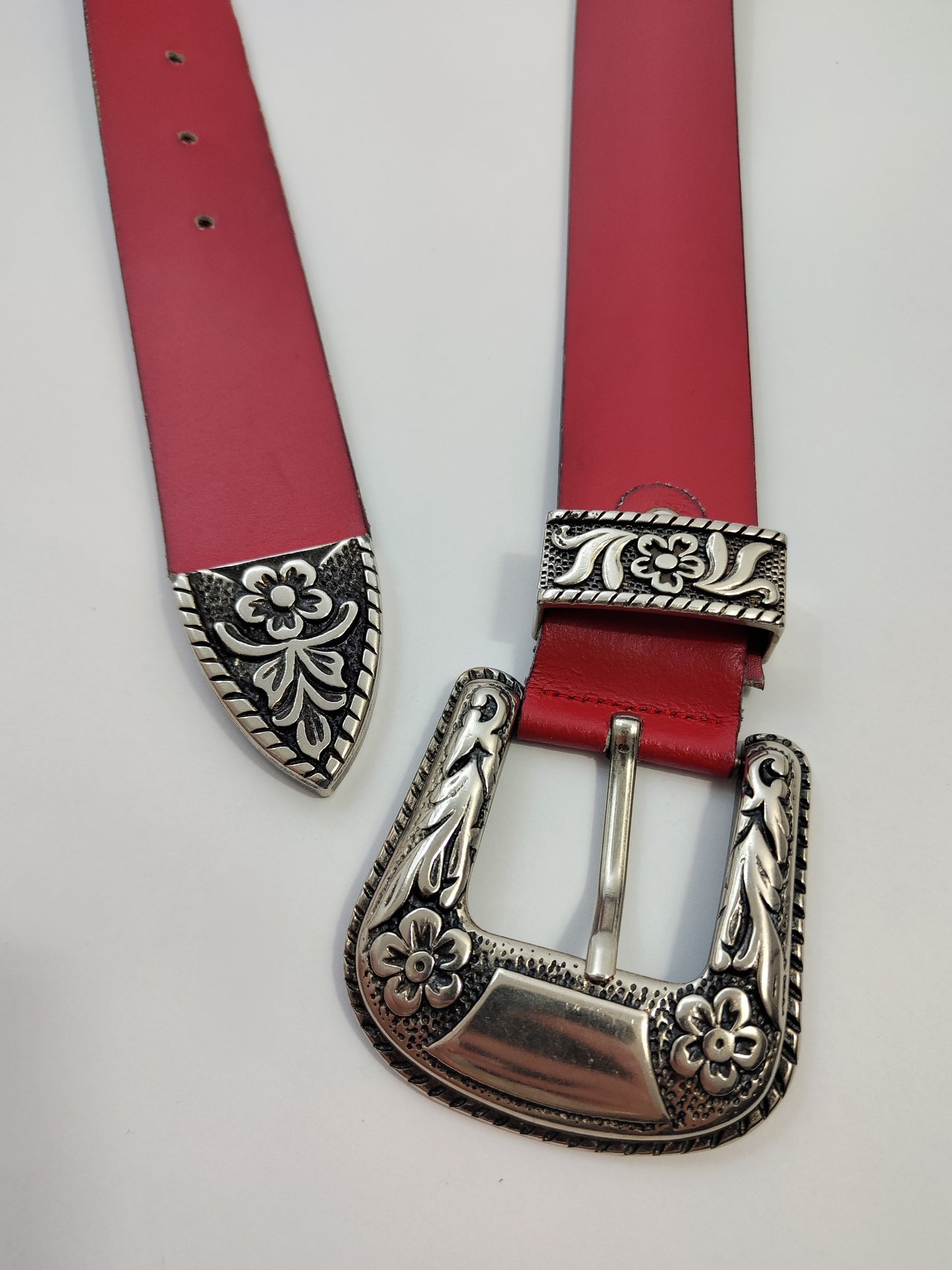 Red Leather Western Belt - Small Defect