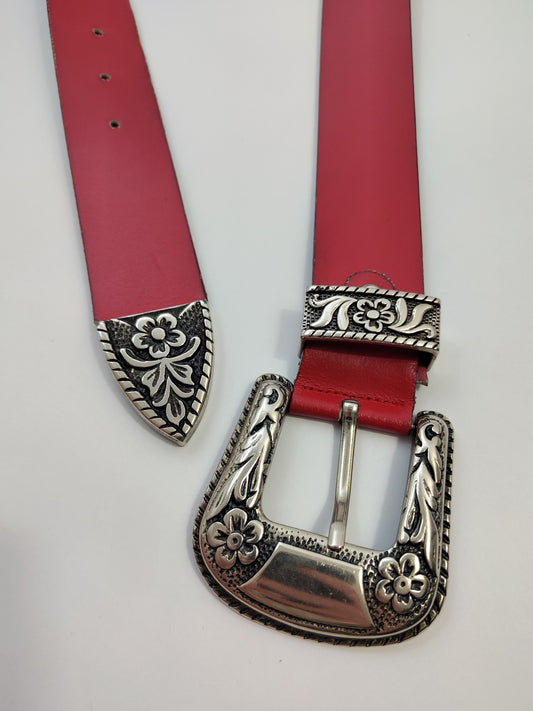 Red Leather Western Belt - Small Defect