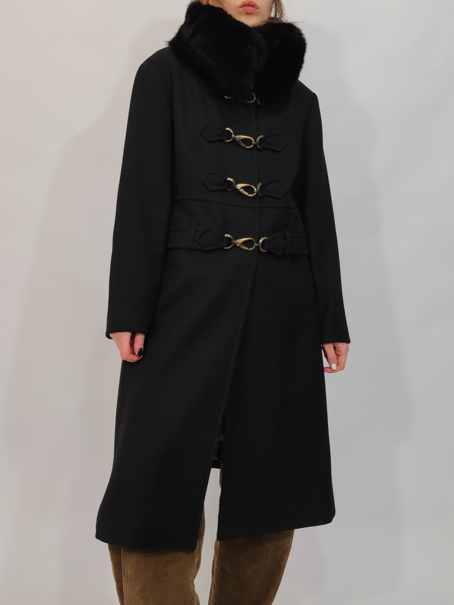 100% Wool Hooked Coat, Fur Collar