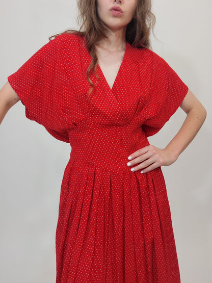 ‘80s Vintage Polka Dot Dress - M/L - Small Def.