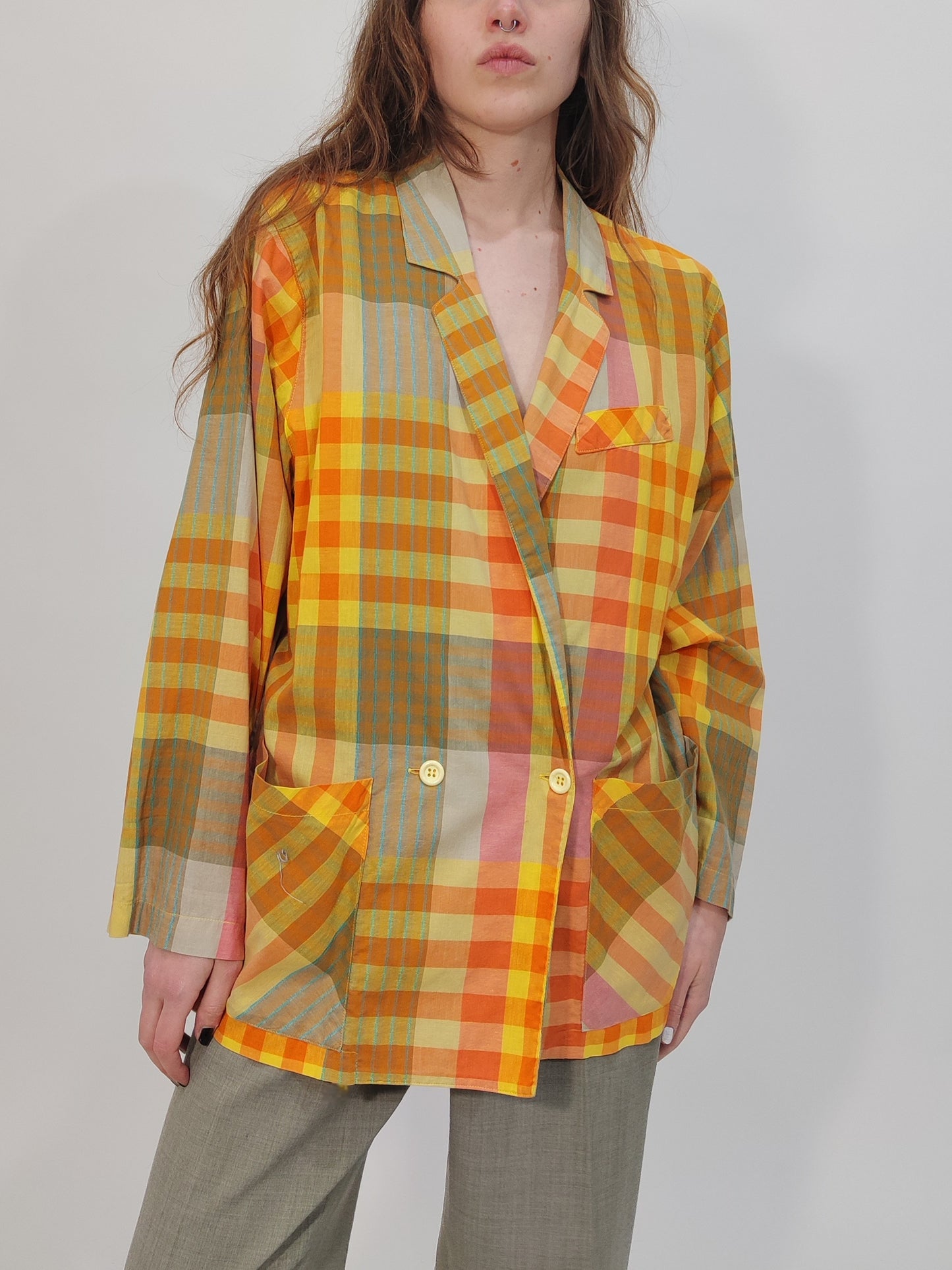 '80s Madras Cotton Oversized Blazer