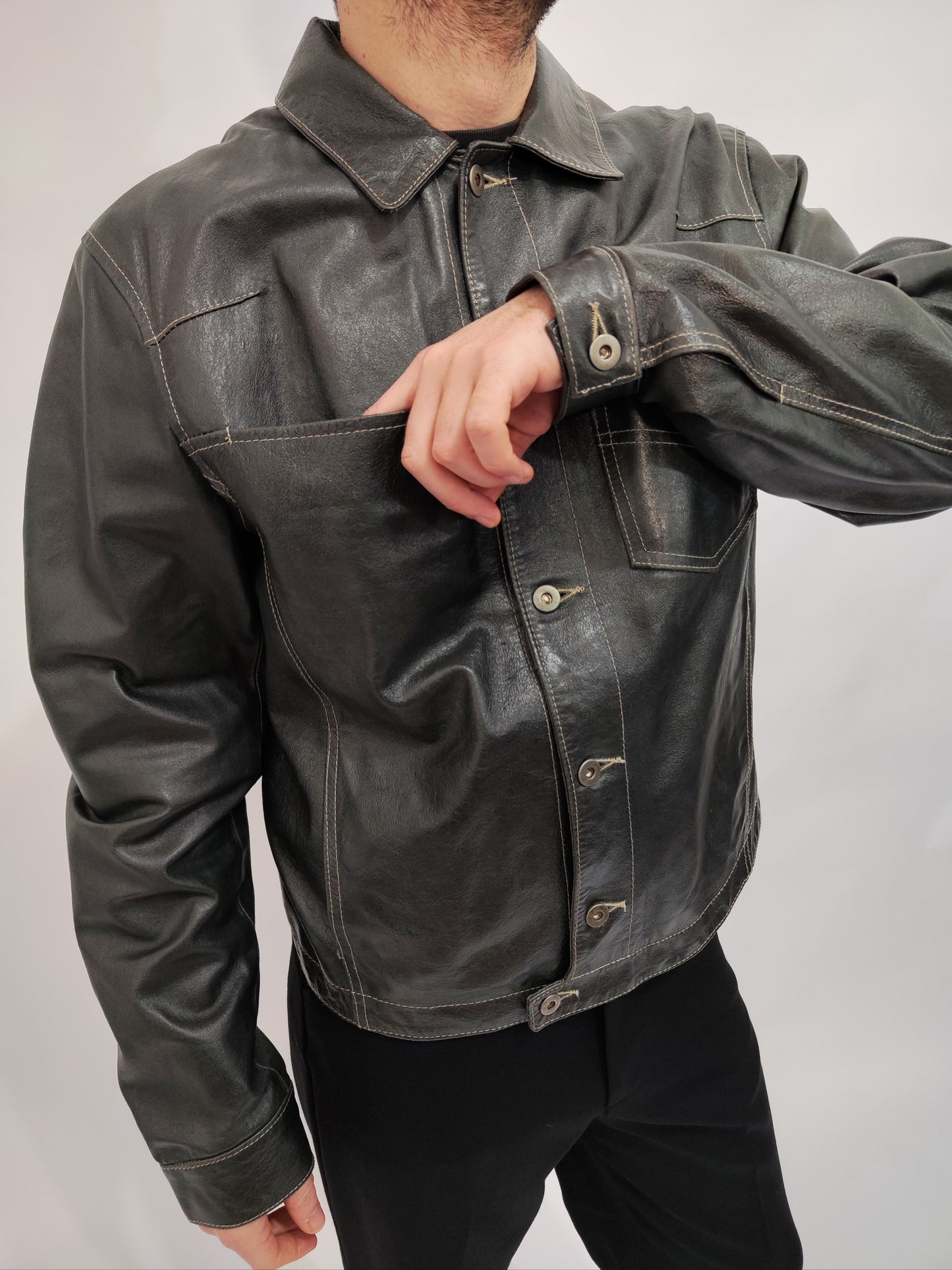 Gun-Metal Grey Vintage Leather Jacket