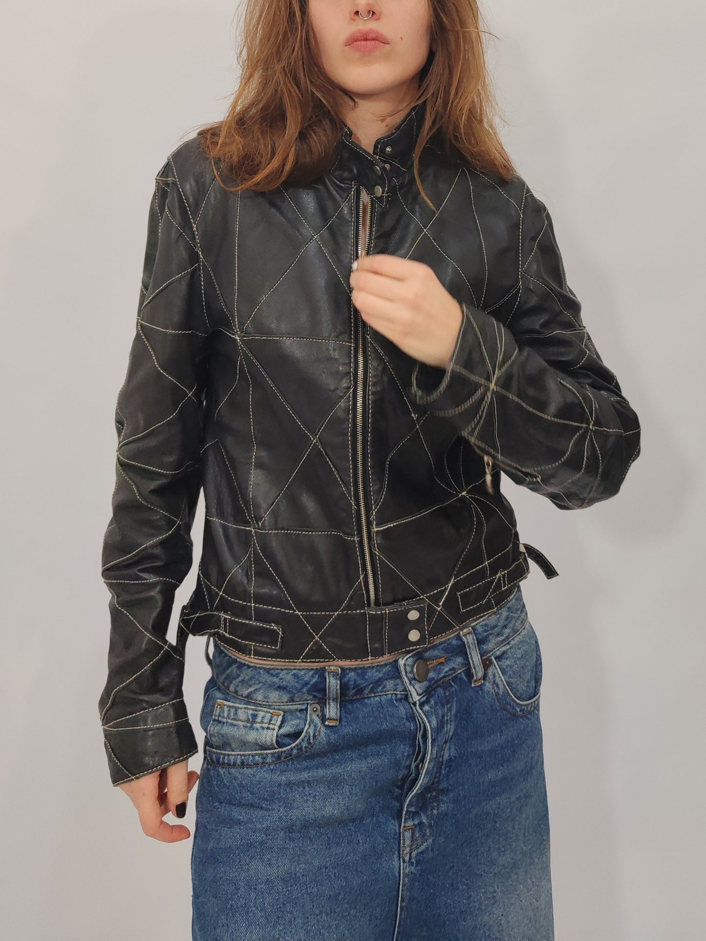 Early '90s Contrast Stitching Leather Jacket - GC