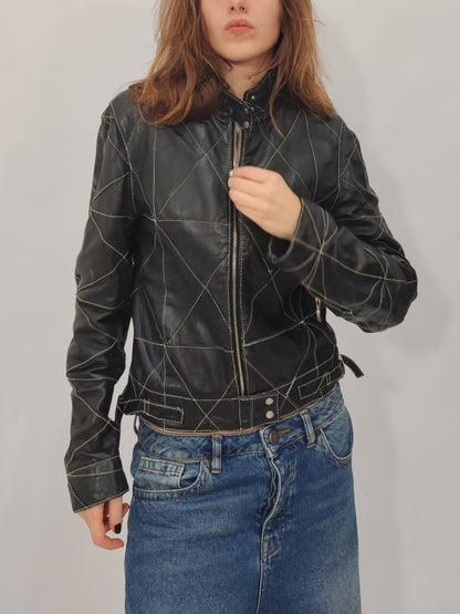Early '90s Contrast Stitching Leather Jacket - GC