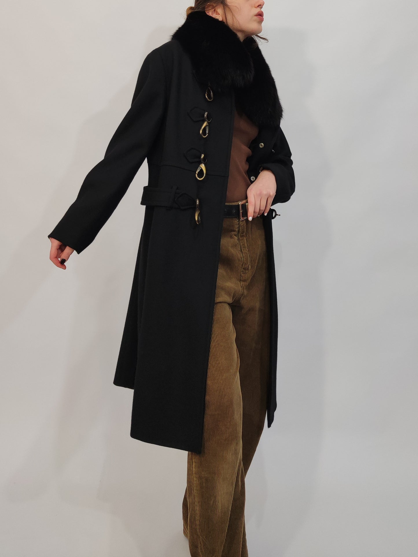 100% Wool Hooked Coat, Fur Collar