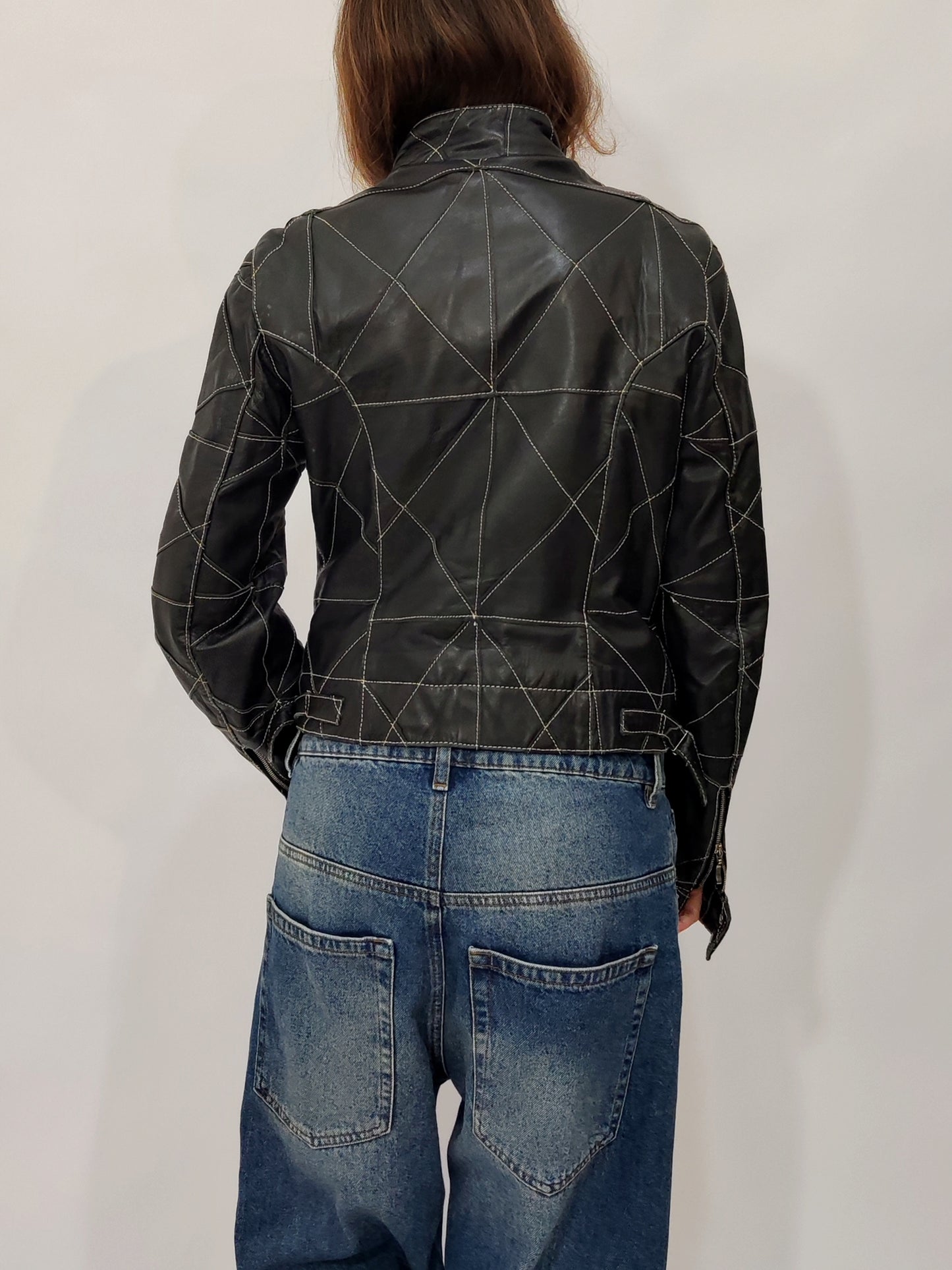 Early '90s Contrast Stitching Leather Jacket - GC