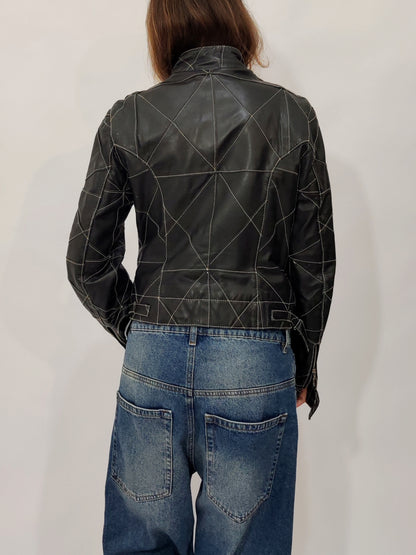Early '90s Contrast Stitching Leather Jacket - GC