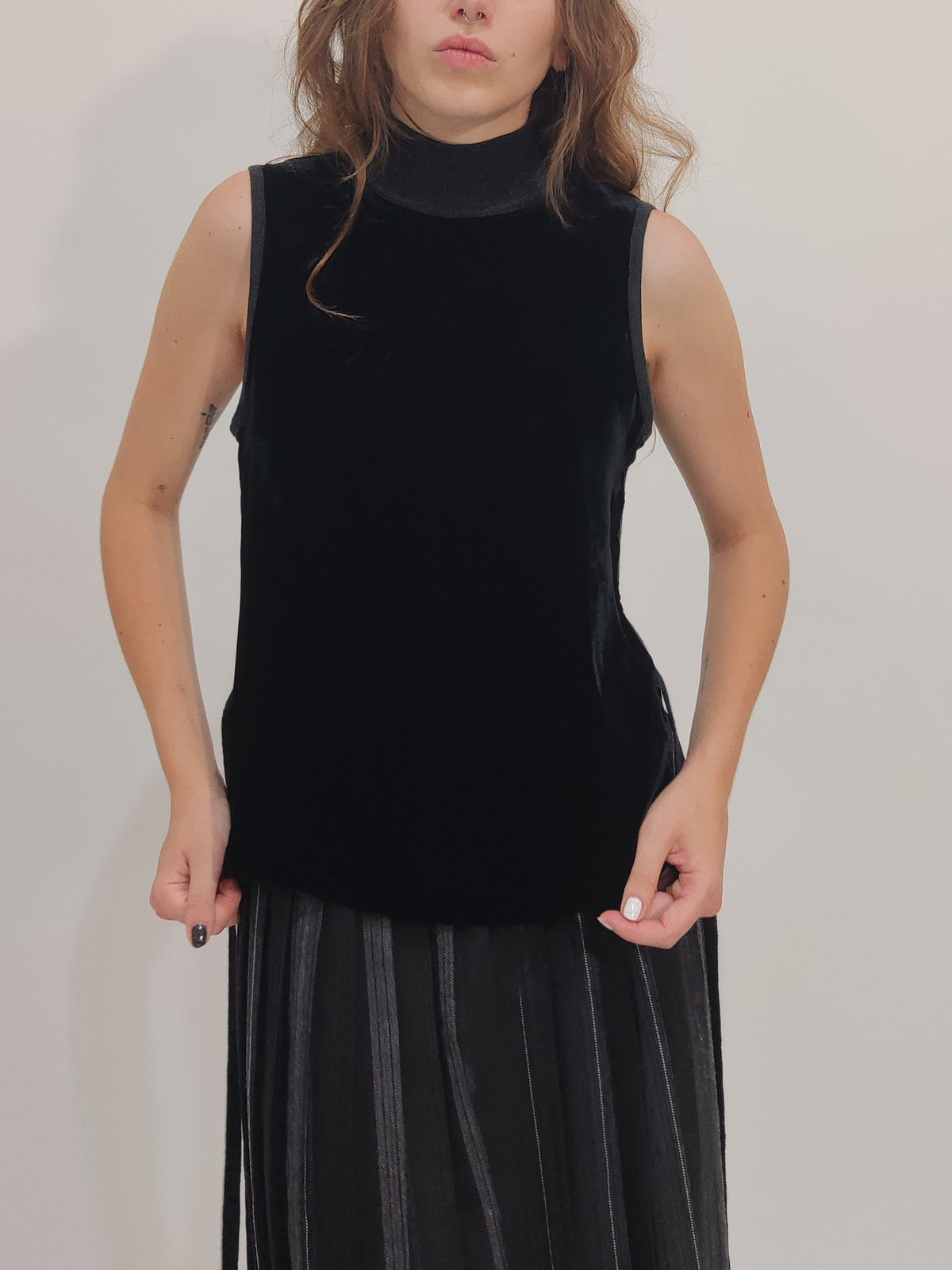 Wool And Velour Turtleneck Top