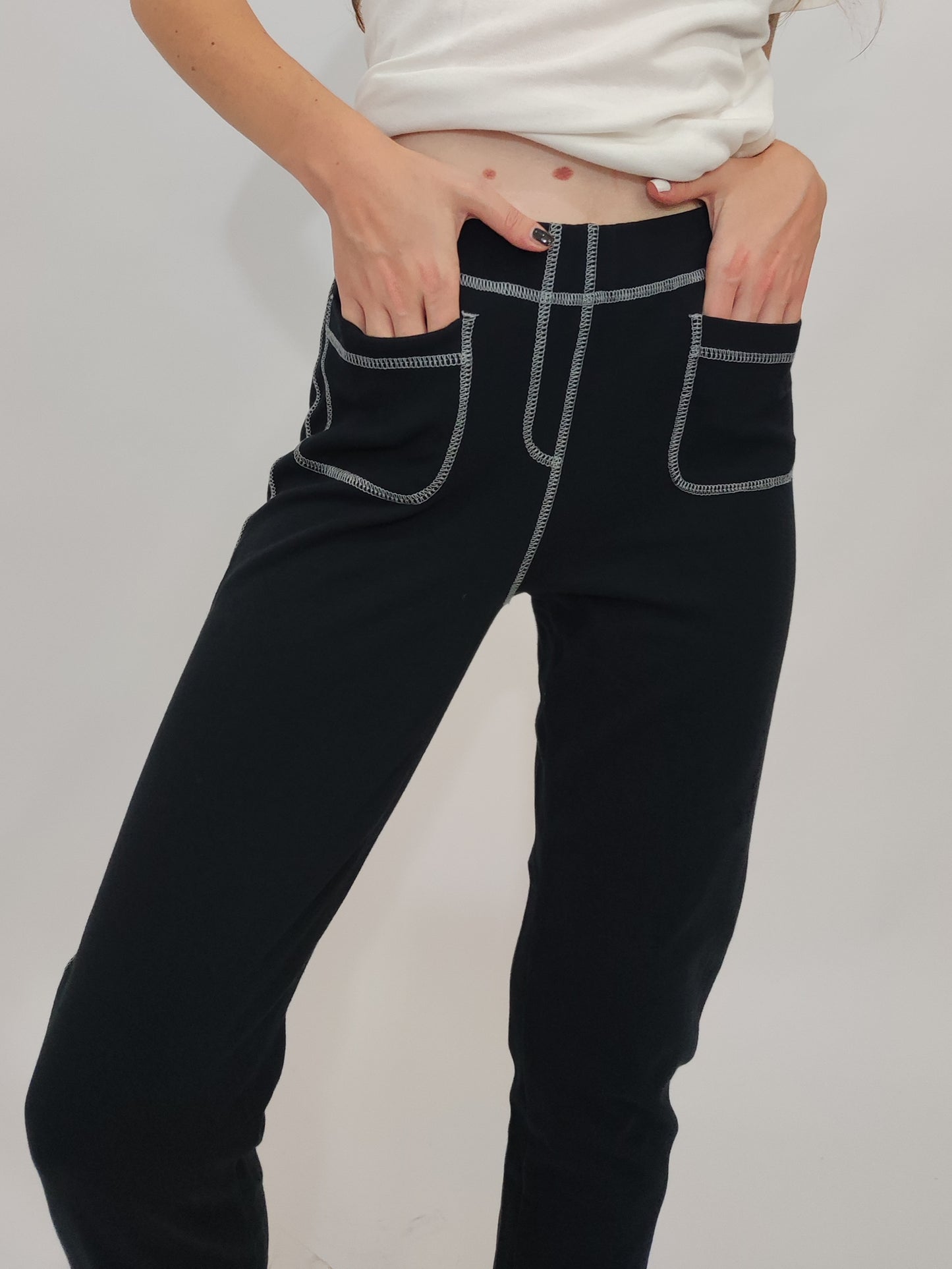 John Galliano Contrast Stitching Black Pants