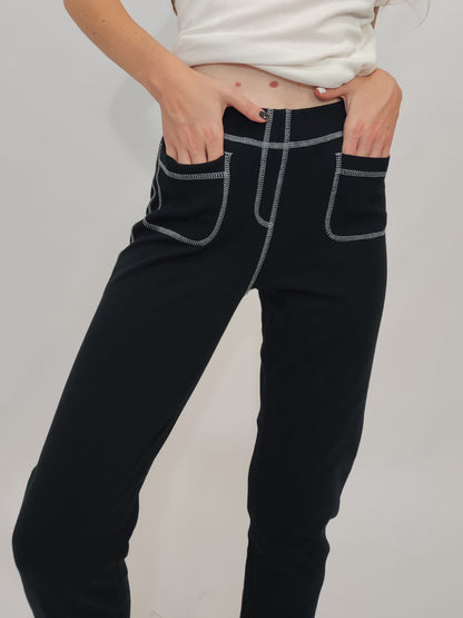 John Galliano Contrast Stitching Black Pants