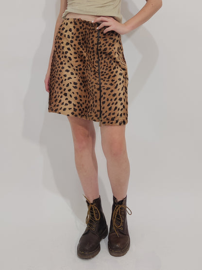 ‘90s Animal Print Faux Fur Skirt