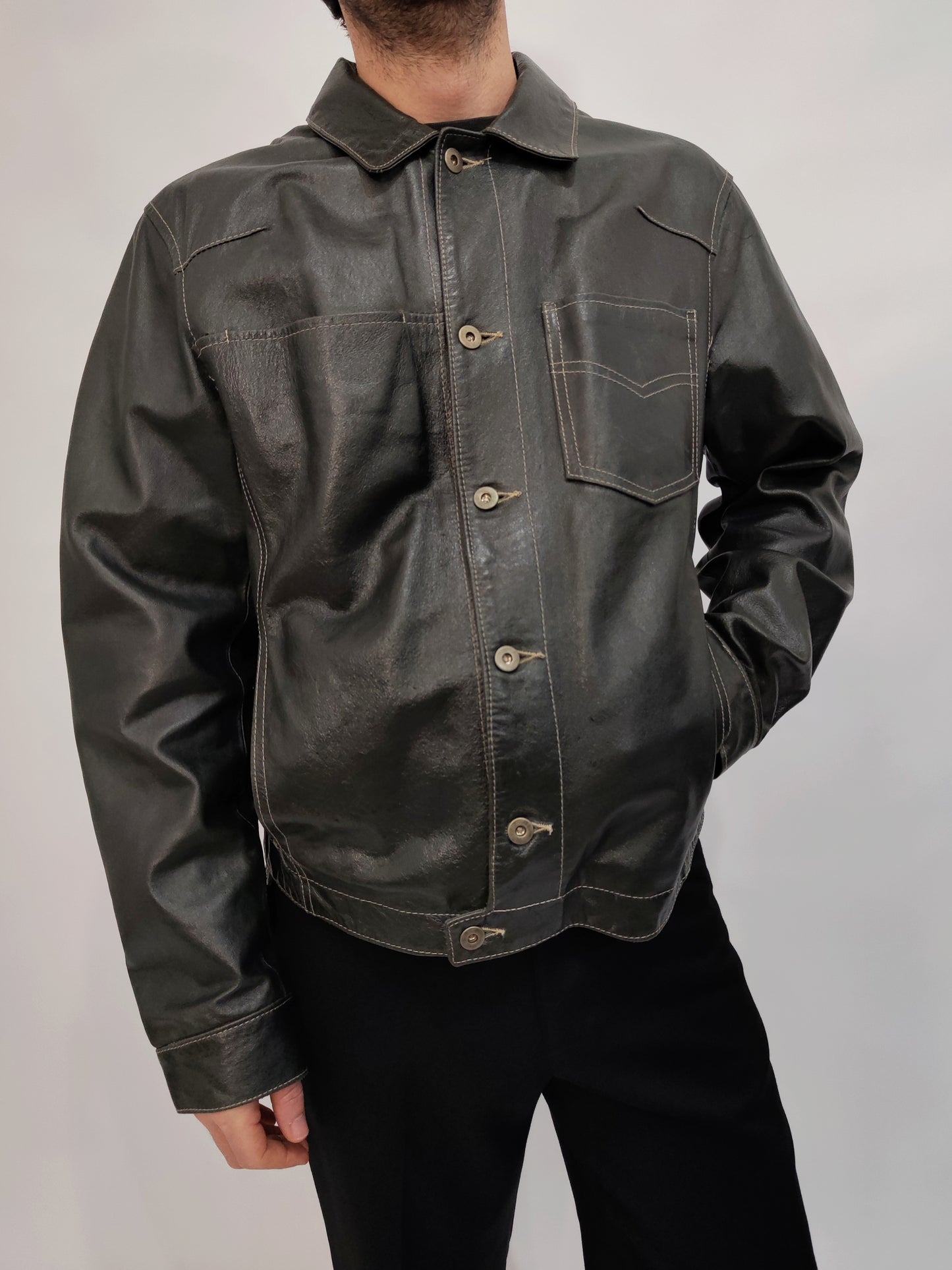 Gun-Metal Grey Vintage Leather Jacket