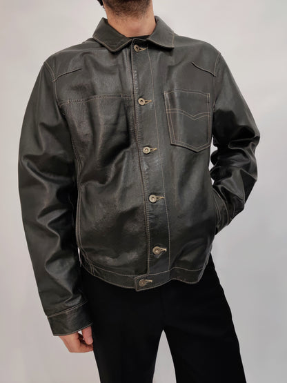 Gun-Metal Grey Vintage Leather Jacket