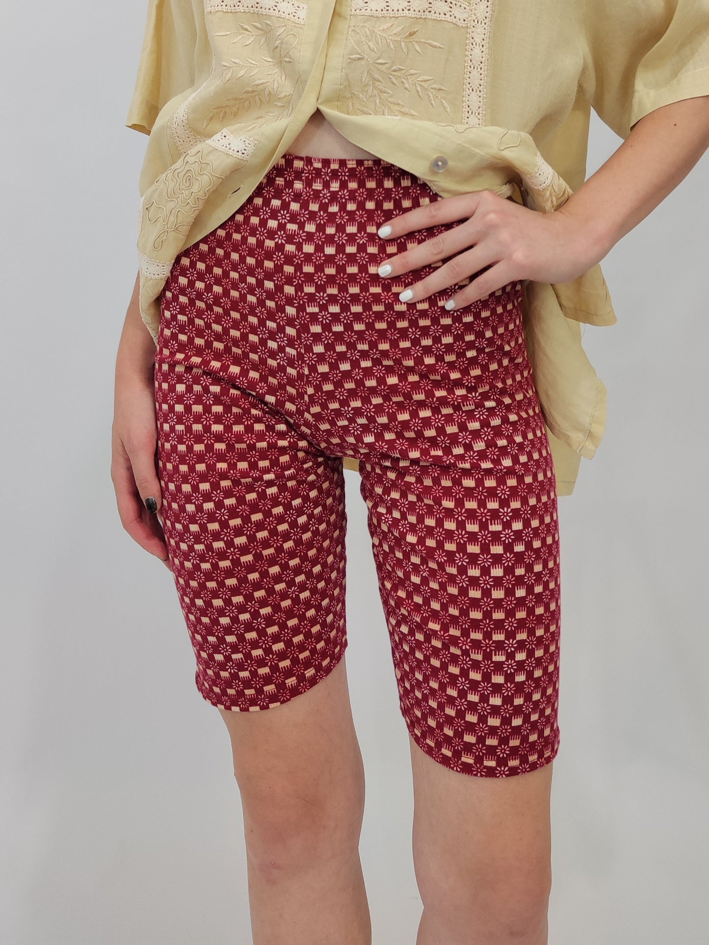 Vintage Biker Shorts - Burgundy Cream