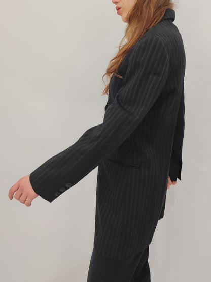 Pure Wool Dark Gray Pinstripe Blazer