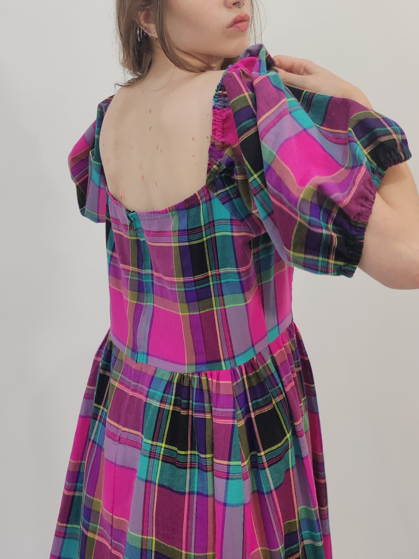 '80s Vintage Tailored Checkered Dress