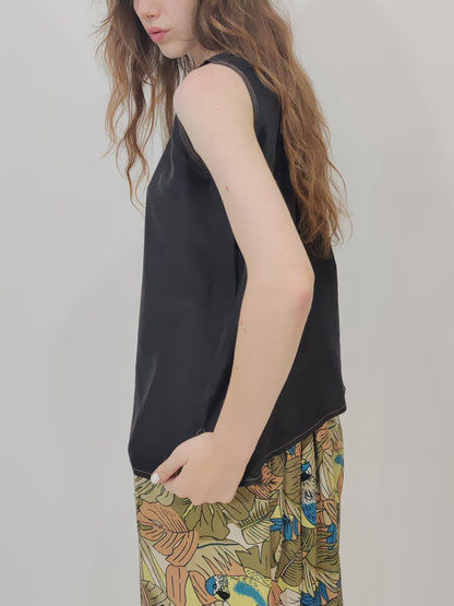 Vintage 100% Silk Top - Black