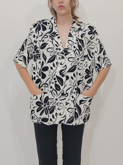 Black and White Floral Vintage Blazer