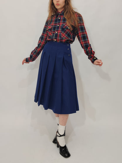 Navy Pleated Wool Skirt