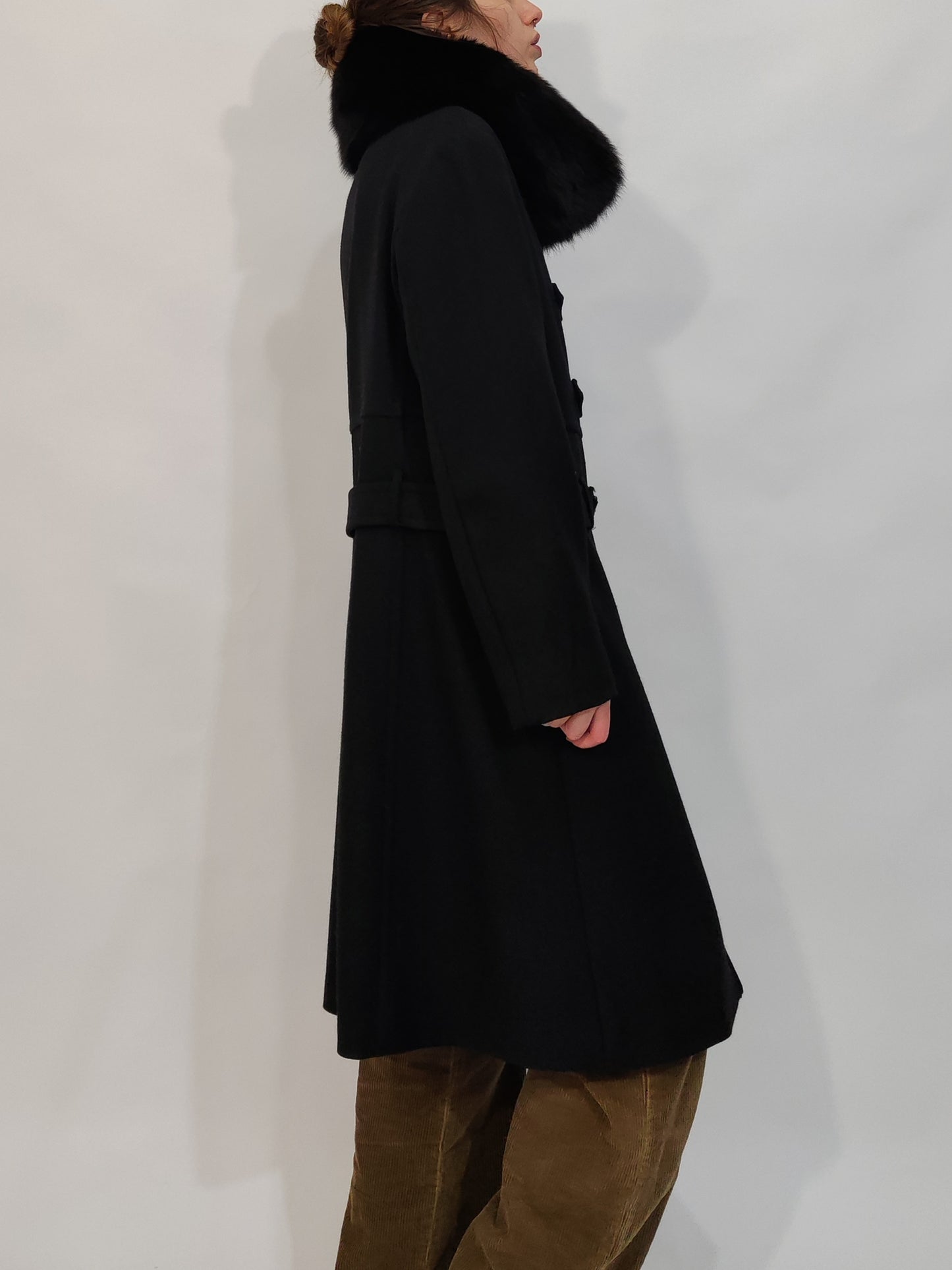 100% Wool Hooked Coat, Fur Collar
