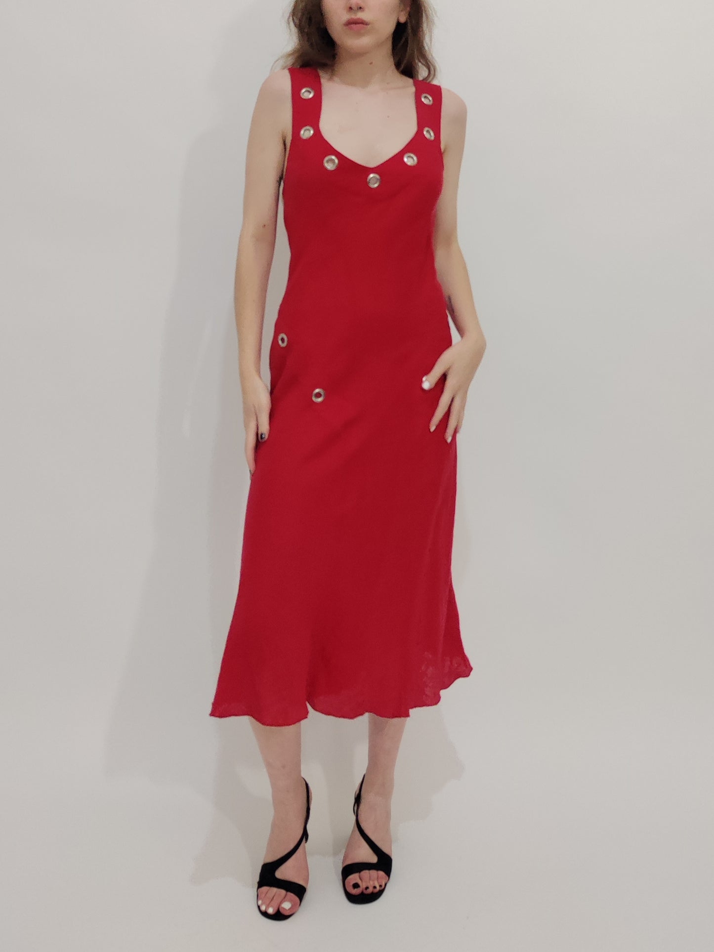 100% Linen Red Dress