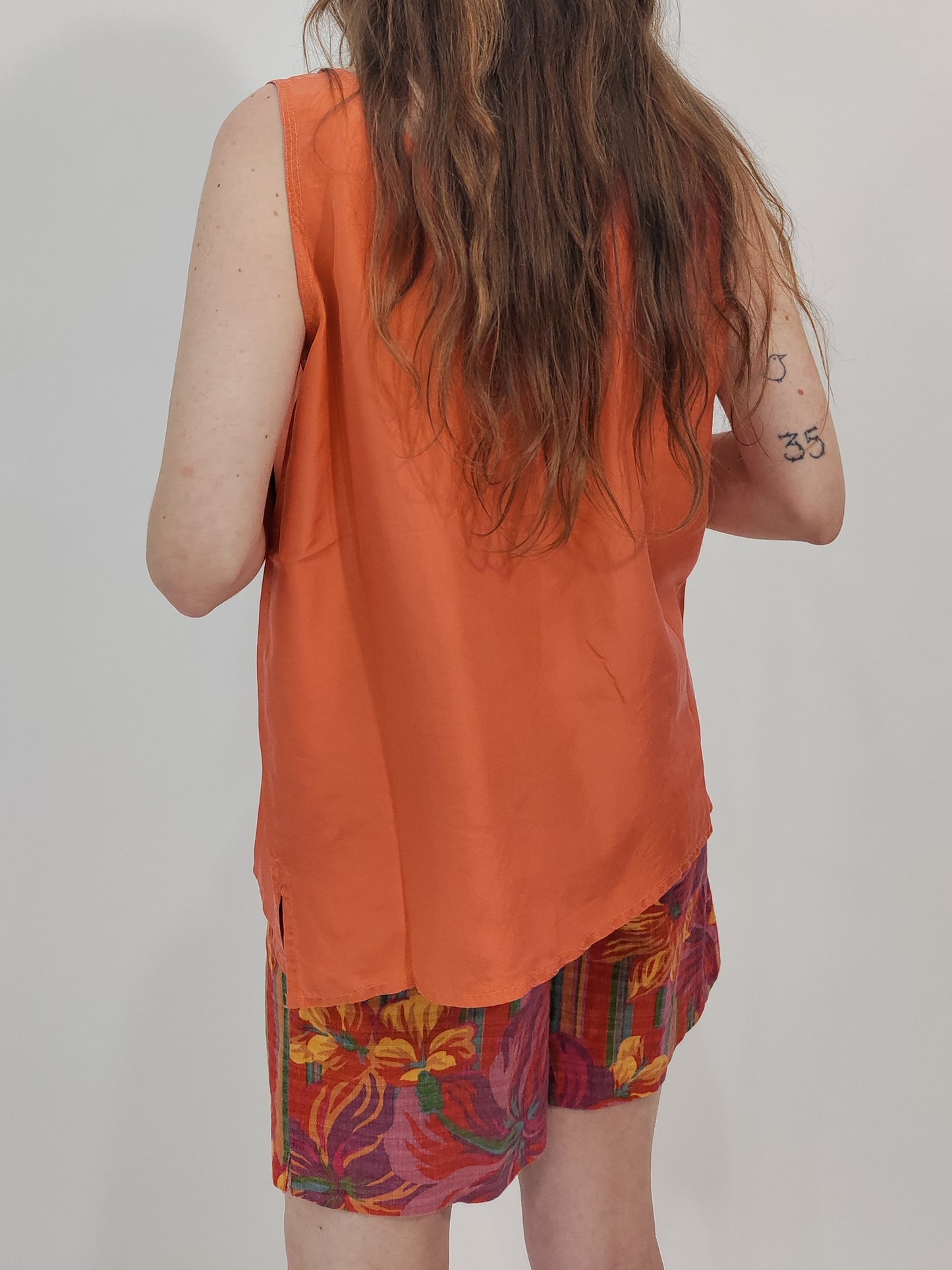 Vintage 100% Silk Top - Orange