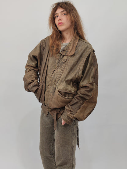 '80s Distressed Leather Bomber - Def.