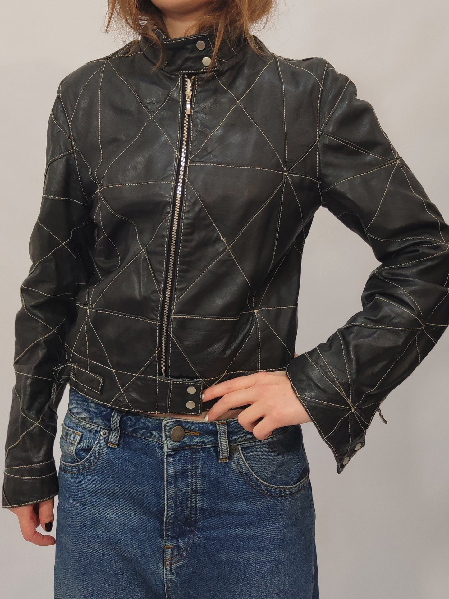 Early '90s Contrast Stitching Leather Jacket - GC