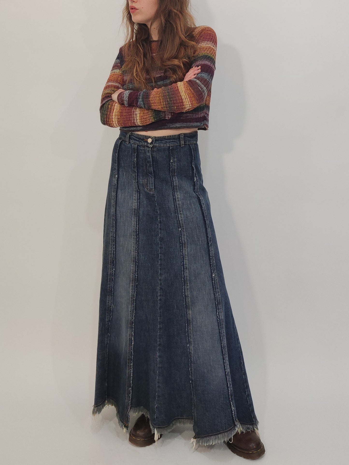 Roccobarocco Vintage Long Denim Skirt