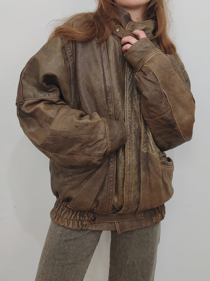 '80s Distressed Leather Bomber - Def.