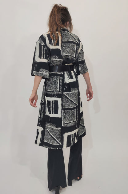 ‘90s Vintage Silk Blend Black and White Chemisier Dress