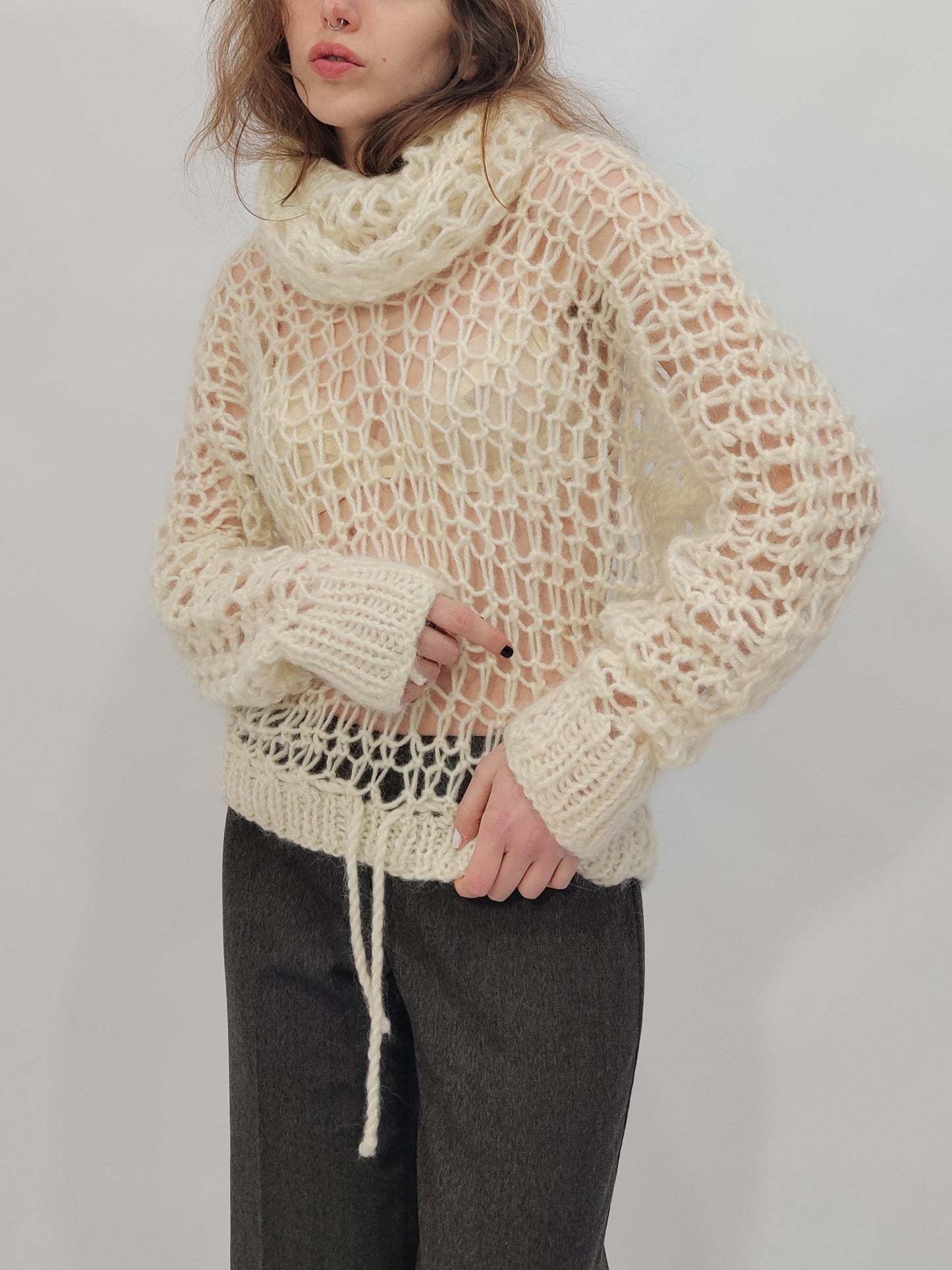Vintage Handmade Mohair Blend Open Knit Pullover